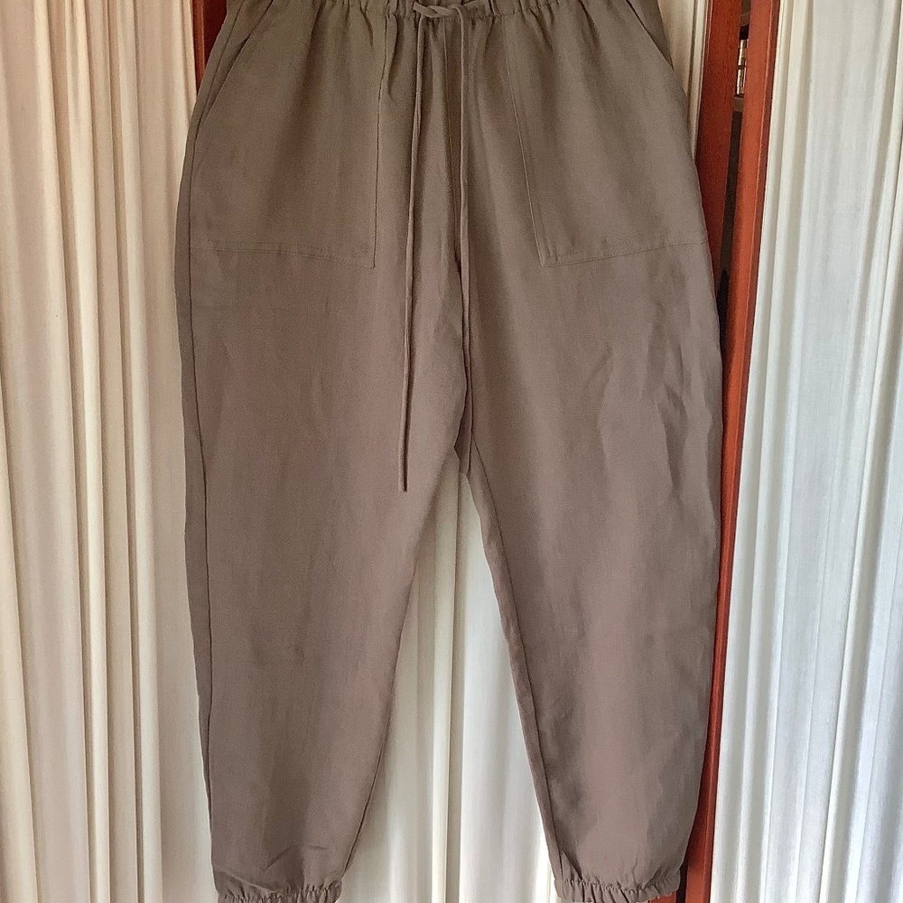 ZARA Jogger Pants Khaki Green Elastic Cuffs Drawstring Waist Size Small